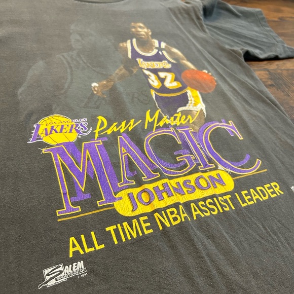 Magic Johnson Los Angeles Lakers NBA All Time Assists Leader Salem Vintage Shirt - Picture 6 of 8